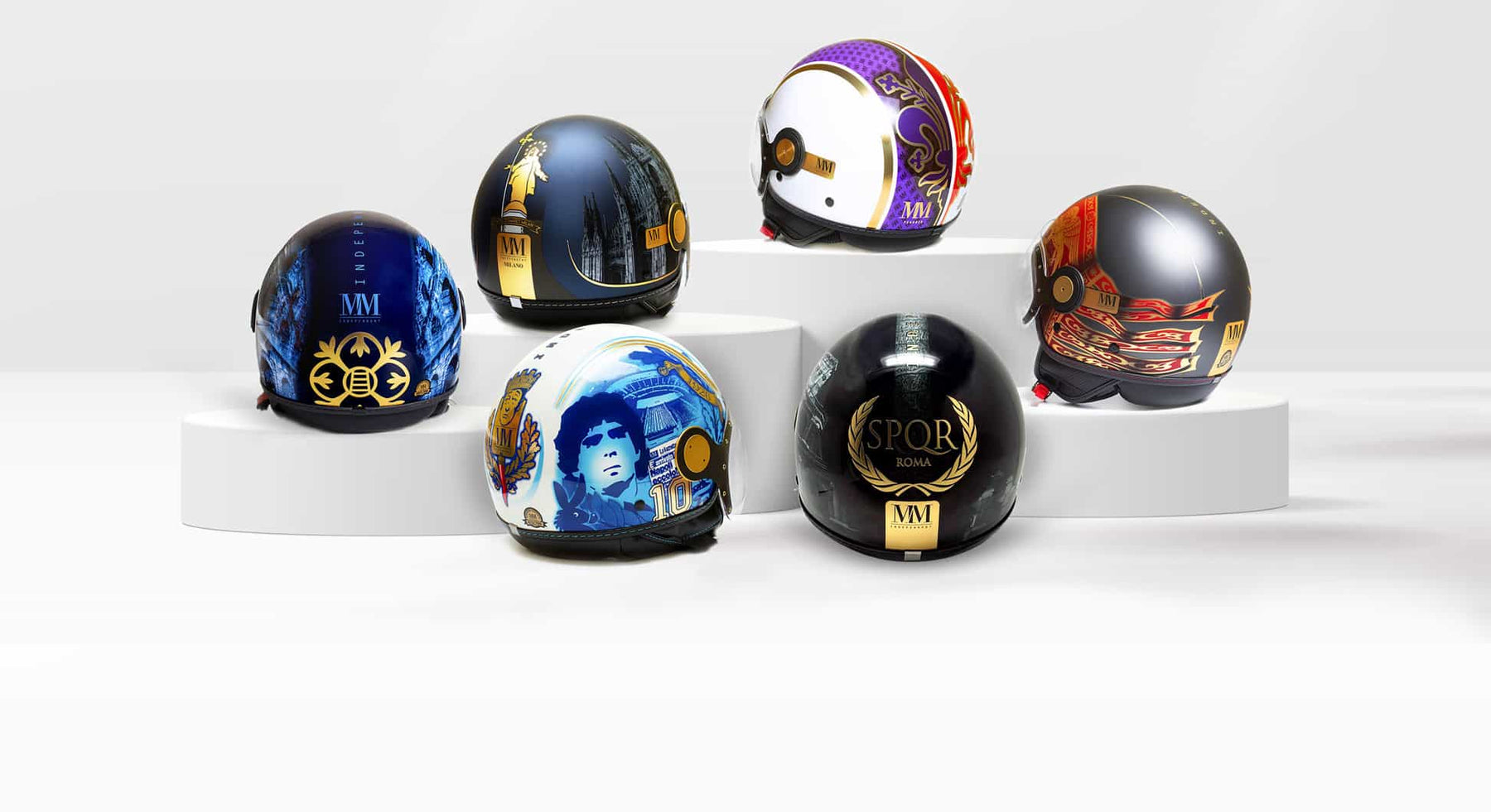 des casques de la collection homeland de mm independent personnalisés pour les grandes villes italiennes